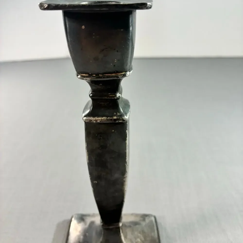 Vintage Silverplate Candlestick Square Base Single Taper Candle Holder